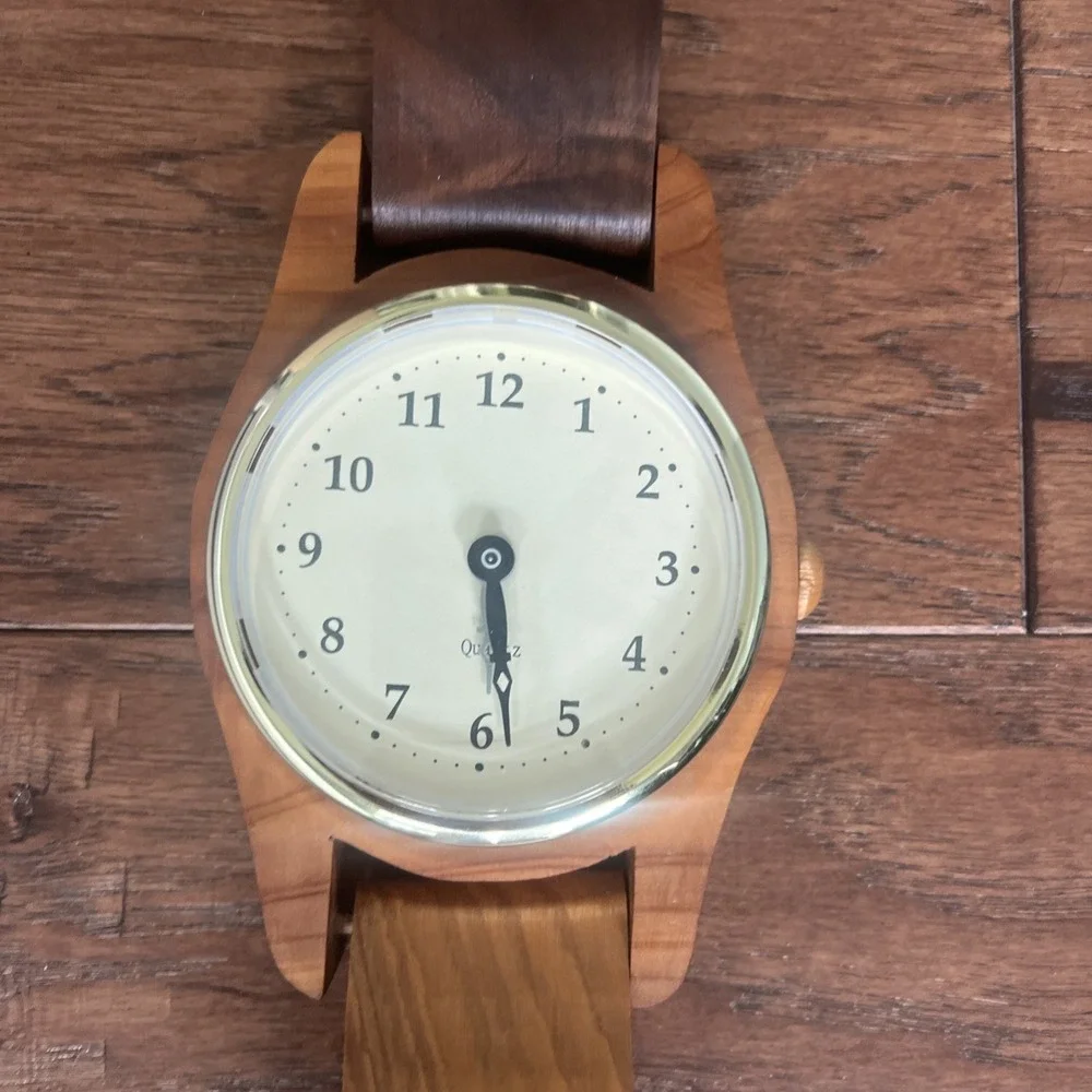 Vintage Handcrafted Oak Wood Wall Clock Watch Style Hanging Rustic Farmhouse